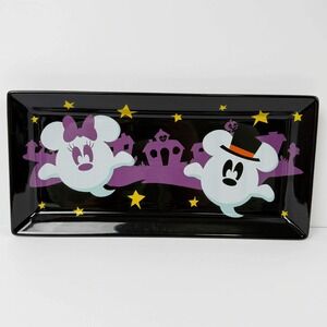 Disney Halloween Ghost Mickey Minnie Tray Black Haunted House Stars Platter